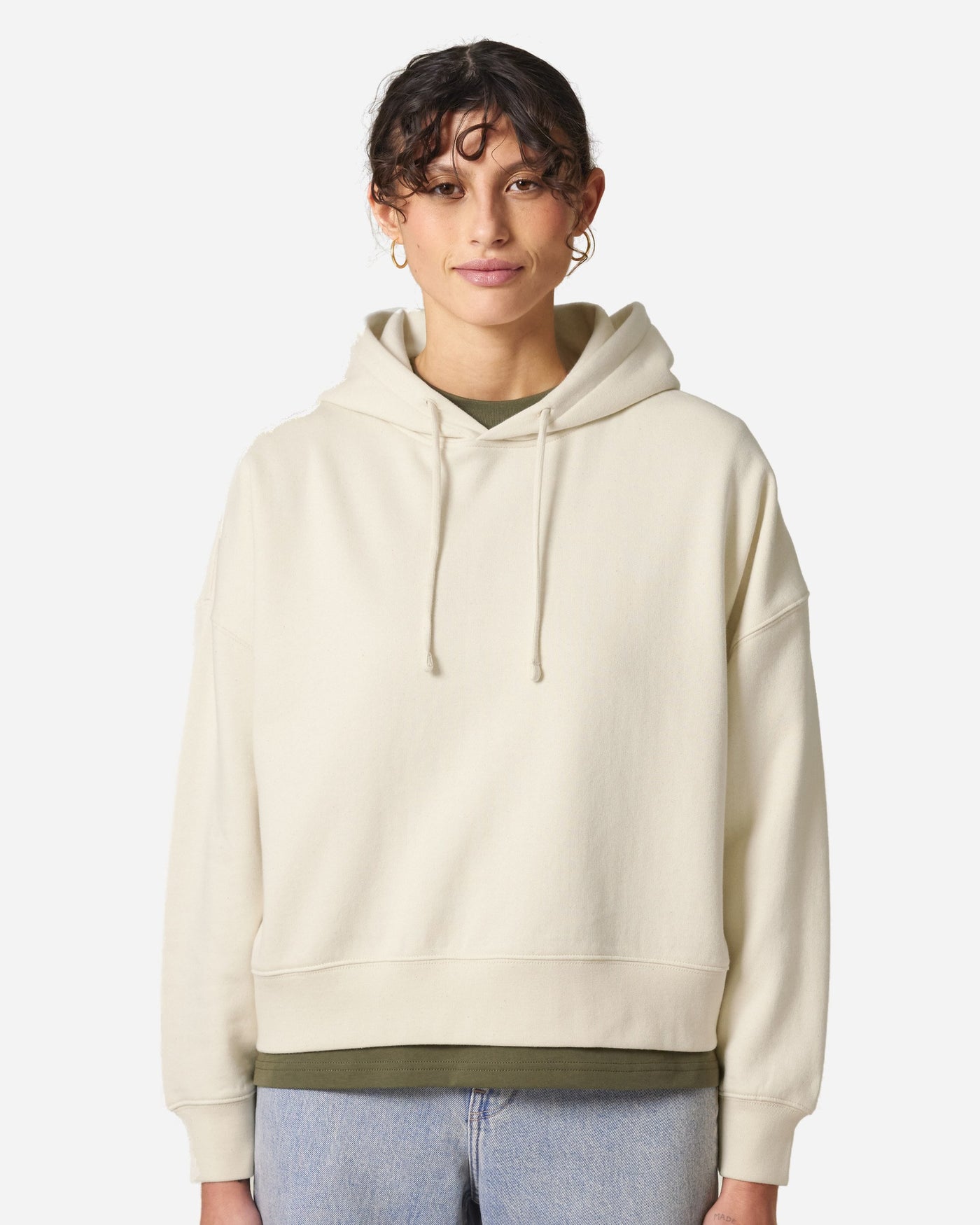 Sweat à capuche femme Stella Nora porté, coloris Natural Raw