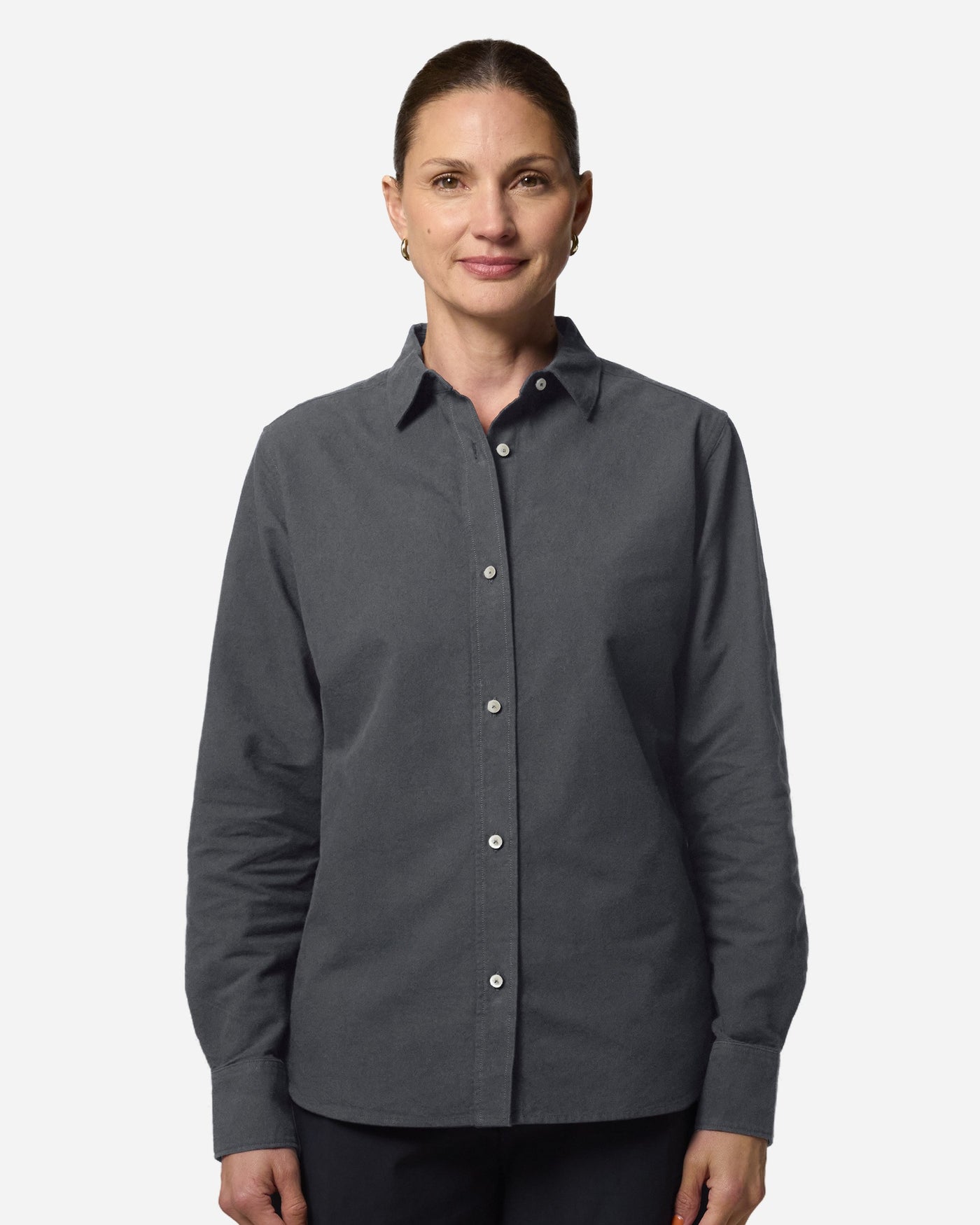 Chemise oxford femme Stella Oxford Shirt porté, coloris Anthracite