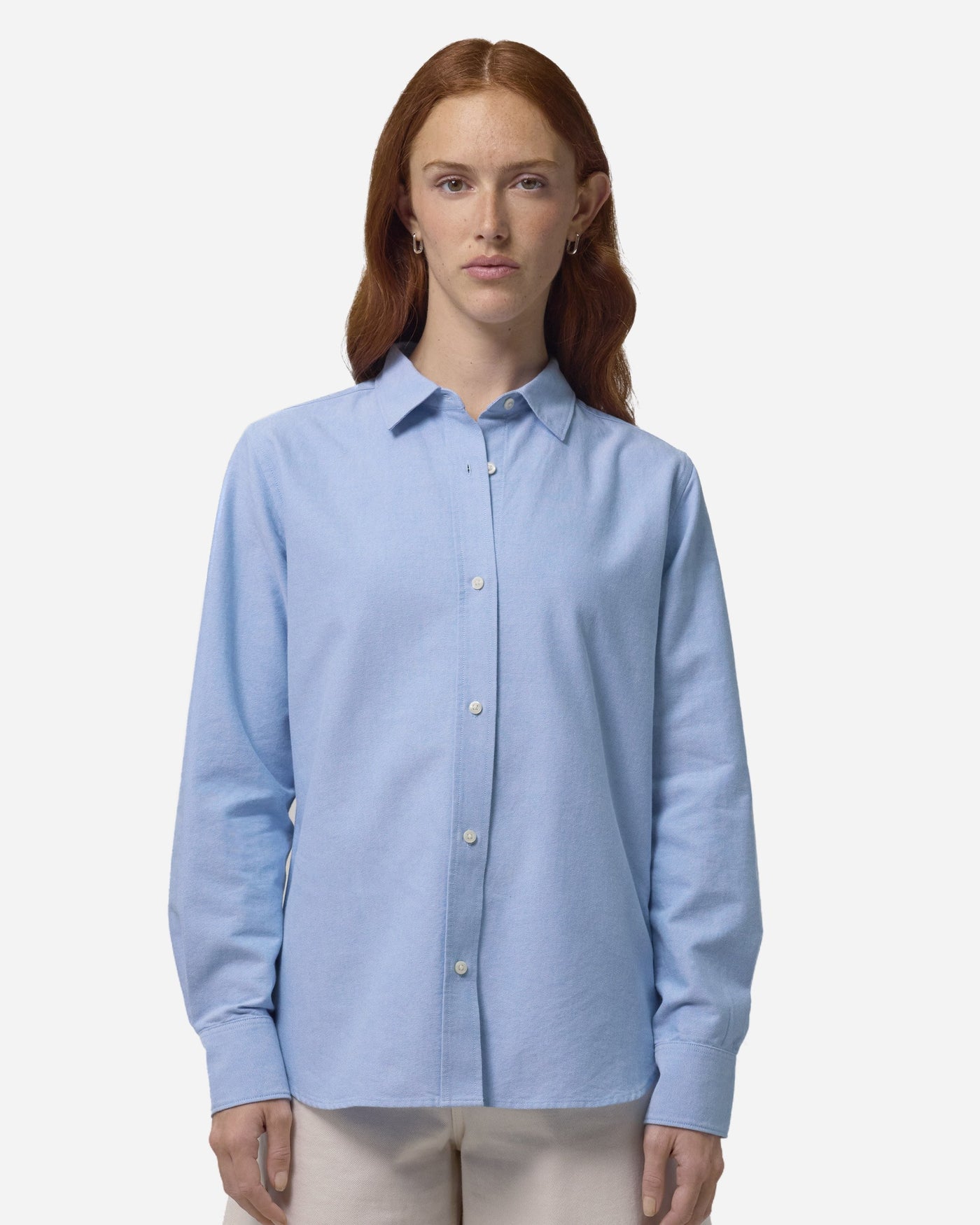 Chemise oxford femme Stella Oxford Shirt porté, coloris Blue Oxford