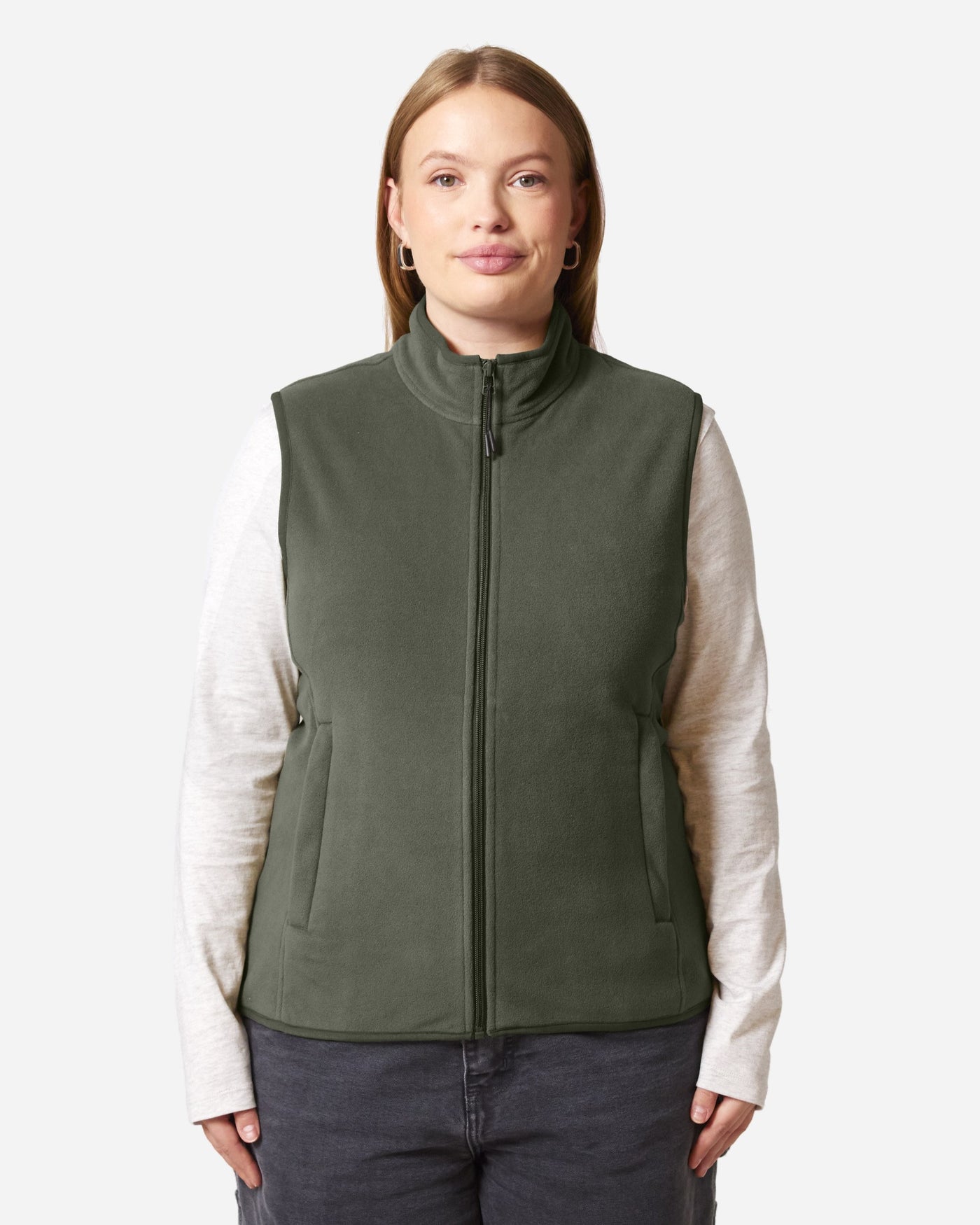 Gilet polaire femme Stella Quester porté, coloris Khaki