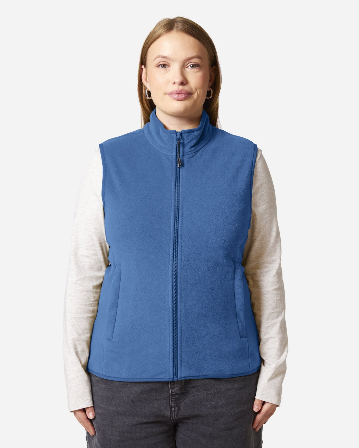 Gilet polaire femme Stella Quester porté, coloris Mindful Blue
