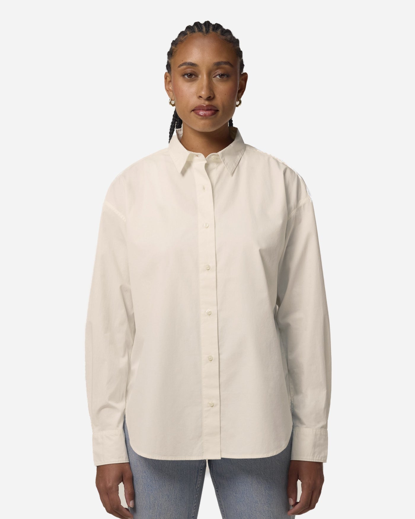 Chemise popeline femme Stella Styler Shirt porté, coloris Cream