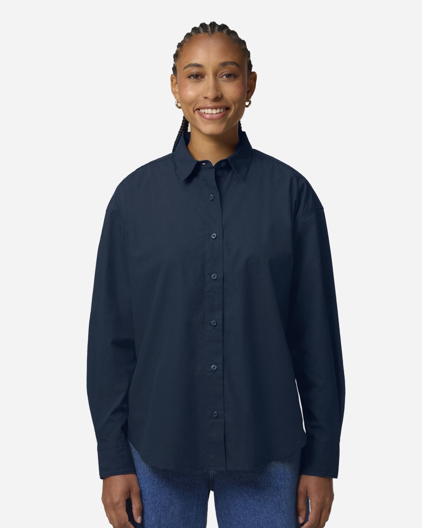 Chemise popeline femme Stella Styler Shirt porté, coloris French Navy