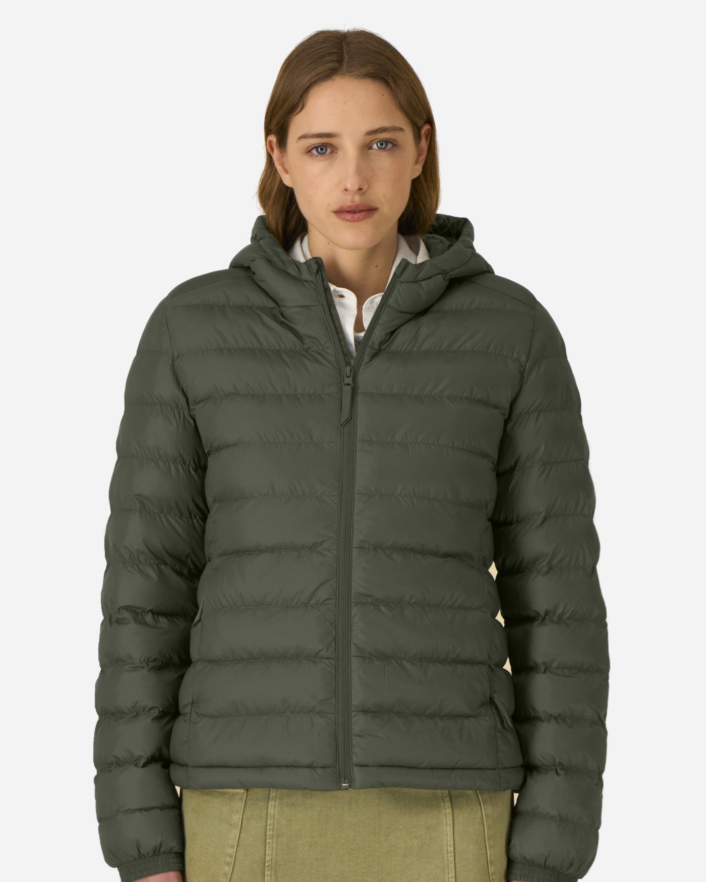 Doudoune à capuche femme Stella Voyager 2.0 porté, coloris Khaki