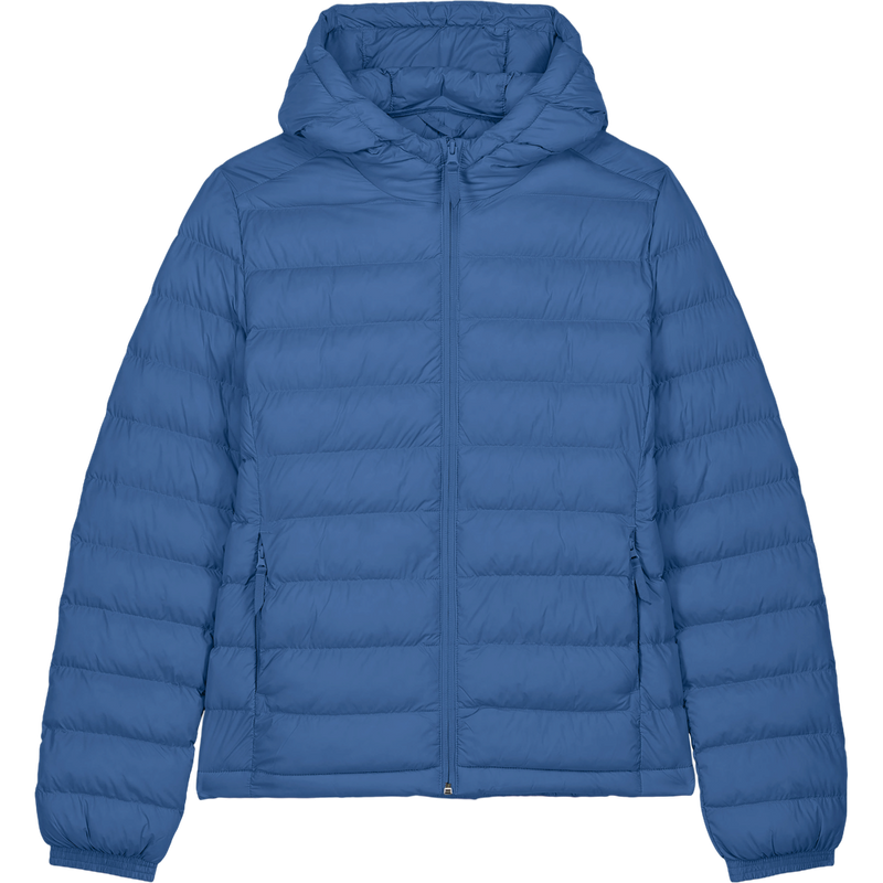 Doudoune à capuche femme Stella Voyager 2.0 à plat, coloris Mindful Blue