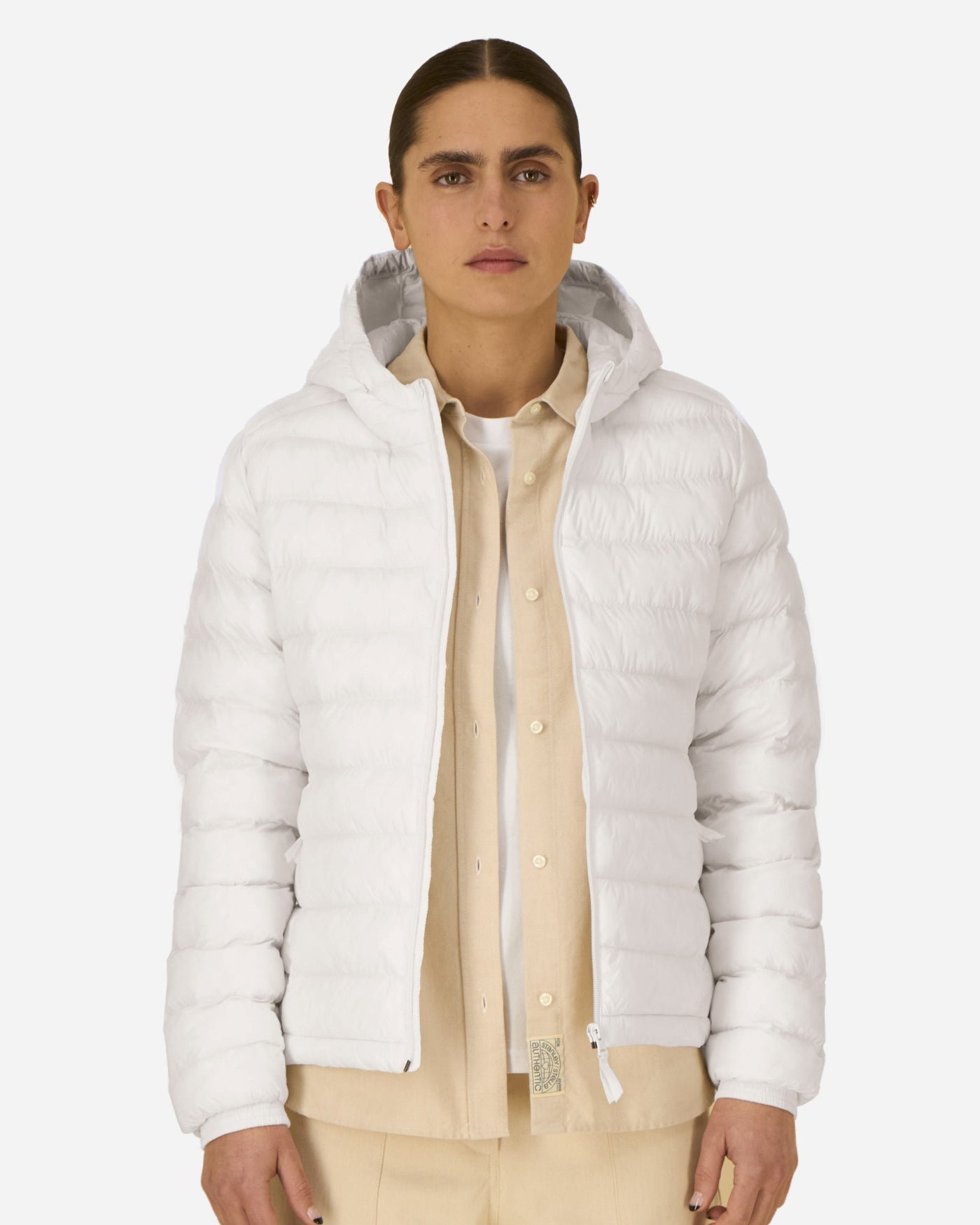 Doudoune à capuche femme Stella Voyager 2.0 porté, coloris Off White